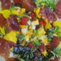El cooksnap de silvia cuando hizo Ensalada de melón, mango, queso y serrano crujiente con vinagreta de mango.