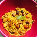 AJ's cooksnap of when they made Cajun shrimp and smoked sausage pasta.