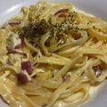 Cooksnap dari sari dewi untuk resep 214. Fettuccine Beef Sausage Carbonara