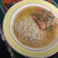 El cooksnap de Claudia Rojas cuando hizo Salmón con gulas y gambas.