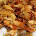 El cooksnap de Marvi cuando hizo Macarrones con setas, berenjenas y pollo.
