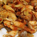 El cooksnap de Marvi cuando hizo Macarrones con setas, berenjenas y pollo.