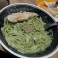 El cooksnap de Gatita Asesina cuando hizo Sopa espagueti verde con chile poblano.