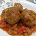 El cooksnap de Teresa cuando hizo Albóndigas en salsa de berenjenas y cebollas.