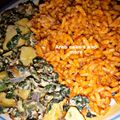 Umman Amir And Minaal 🎂🍜🍝's cooksnap of when they made Jollof rice with spinach sauce.