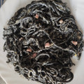 El cooksnap de Vane cuando hizo Espaguetis nero di sepia a la carbonara.