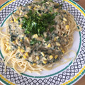 El cooksnap de Pricilia Pino cuando hizo Tallarines con atún, crema y espinaca 🌼.
