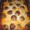 Tia's cooksnap of when they made Vermont Cheddar Stuffed Meatballs with baked spaghetti..