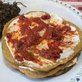 il Lucia Tolfo quando ha preparato Pancakes salati agli spinaci con stracciata e pomodori confit