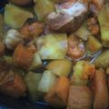 Cooksnap από Πένη Γιαρκιά στη συνταγή Κοτόπουλο με πατάτες, γλυκοπατάτες, λουκάνικο και πετιμέζι
