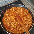 El cooksnap de Karen Lorent cuando hizo Macarrones con carne picada tomate y cebolla.
