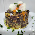 El cooksnap de Encar cuando hizo Patatas enmascaradas con morcilla y huevo poché.