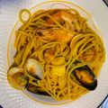 El cooksnap de Débora Cantero Martínez cuando hizo Spaghetti alla marinara (con sepia, gambones y almejas).