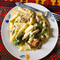 El cooksnap de Saúl García cuando hizo Pasta penne con pollo, brócoli y salsa Alfredo.