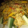 Mrs Ahmadyapeco's cooksnap of when they made Aisha's Special stir fry noodles with minced meat and sunny side up egg.