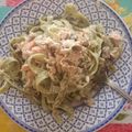 El cooksnap de Angie cuando hizo Tallarines con salmón ahumado y champis.