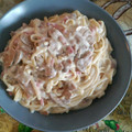 El cooksnap de vanne🤗 cuando hizo Fettuccine Alfredo con Champiñones y Bacon.