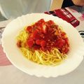 El cooksnap de Luisa cuando hizo Espaguetis a la jardinera.