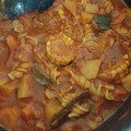 El cooksnap de Paola Zapata cuando hizo Guiso de fideos codito con carne calabaza y chorizo.