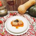 il Paola Catalano quando ha preparato Trancio di salmone al lardo su crema di zucca