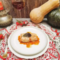 il Paola Catalano quando ha preparato Trancio di salmone al lardo su crema di zucca