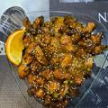 El cooksnap de pitufa cuando hizo Pollo a la naranja (estilo chino).