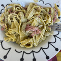 El cooksnap de Laura Ligero Baldomero cuando hizo Fettuccini de espinacas a mi carbonara. (cintas o nidos).