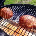 josh.loutzenhiser's cooksnap of when they made Tinklee's BBQ Bacon Wrapped Stuffed Pork Chops.