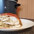 mereibinet Cooksnap-ja, amikor elkészítette a(z) Bacon-be göngyölt csirkemell-csíkok pirított gombával, sajttal sütve receptet.