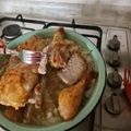 El cooksnap de Claudia Antonia Molina Jara cuando hizo Pollo y pulpa de cerdo al horno con base de papas y cebollas.