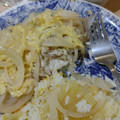 El cooksnap de Elisa Carroza cuando hizo Pescado Corvina Acostada en cama de Papas y arropada con aros de Cebolla.