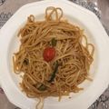 El cooksnap de Juan Fernandez cuando hizo Espaguetis con salsa de gambas, espárragos y tomates cherry.