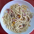 El cooksnap de steph Gomez cuando hizo Spaghetti en salsa blanca.