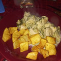 El cooksnap de Corina Schossow cuando hizo Pollo con crema al verdeo y papas doraditas.