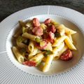El cooksnap de La Jícara cuando hizo Macarrones con salchichas y calabacín al tomillo.