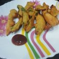 Aruna Thapar's cooksnap of when they made MIRCHI KE PAKODE/GREEN CHILLI FRITTERS.