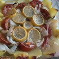 El cooksnap de Amaya MA cuando hizo Lubina al horno con patatas, tomates y ajos laminados.