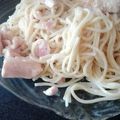El cooksnap de Lorena Patrignoni cuando hizo Fideos con salsa de crema jamón y trocitos de pollo.