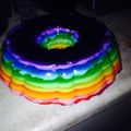 Darcee Sipe's cooksnap of when they made Rainbow jello shot cake.