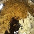 ameenatdkoli's cooksnap of when they made Jollof rice,chips, pepper meat n coleslaw.