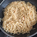 El cooksnap de Julián cuando hizo Pasta con gambas al ajillo.