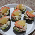 El cooksnap de M. J. cuando hizo Aguacates rellenos de langostinos y piña.