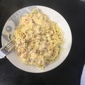 El cooksnap de David Hernando cuando hizo Espaguetis con salsa 5 quesos, bacon y champiñones.