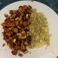 El cooksnap de Oli Gutierrez cuando hizo Milanesa de pollo con salchichas en salsa chipotle.