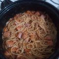 El cooksnap de Alejandro Ojeda cuando hizo Guiso de fideo espaguetti con salchichas.