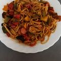 El cooksnap de Adelaida Alvarez cuando hizo Espaguetis integrales con verdura y salchichas.