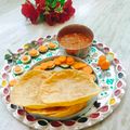Jyoti Prakash Assudani's cooksnap of when they made Soya flour Masala Poori With Aamras & Pickle.