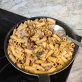 El cooksnap de Dextrogiro cuando hizo Pasta con gambas, setas y pesto rojo.