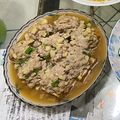 陳涵琳 的 ~3分鐘微波.油豆腐蒸肉~餐桌上的晚餐 cooksnap