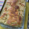 El cooksnap de Mary Navarrete cuando hizo Mostaccioli gratinados con queso, jamón y cebolla caramelizada.